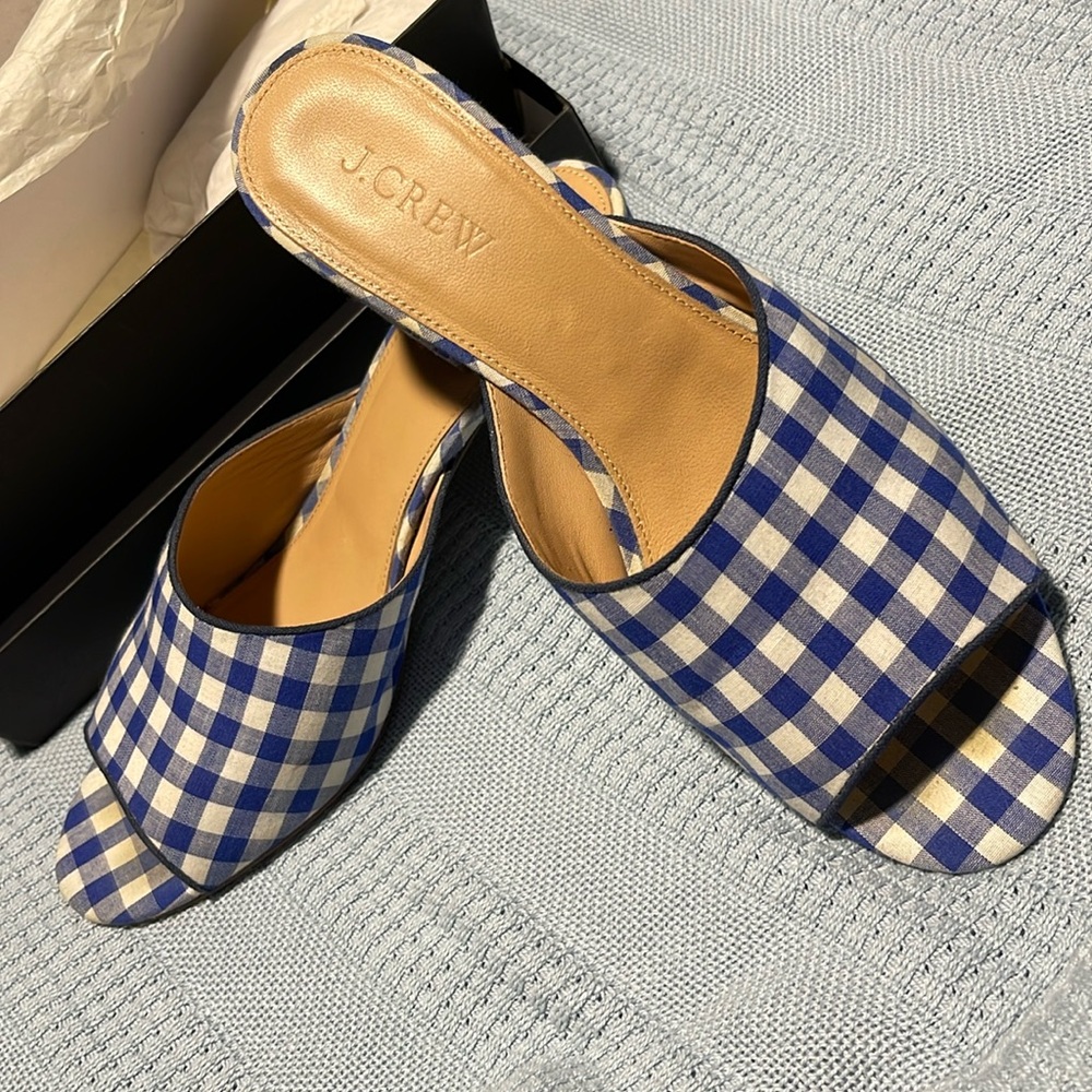 J Crew gingham Heeled slide
